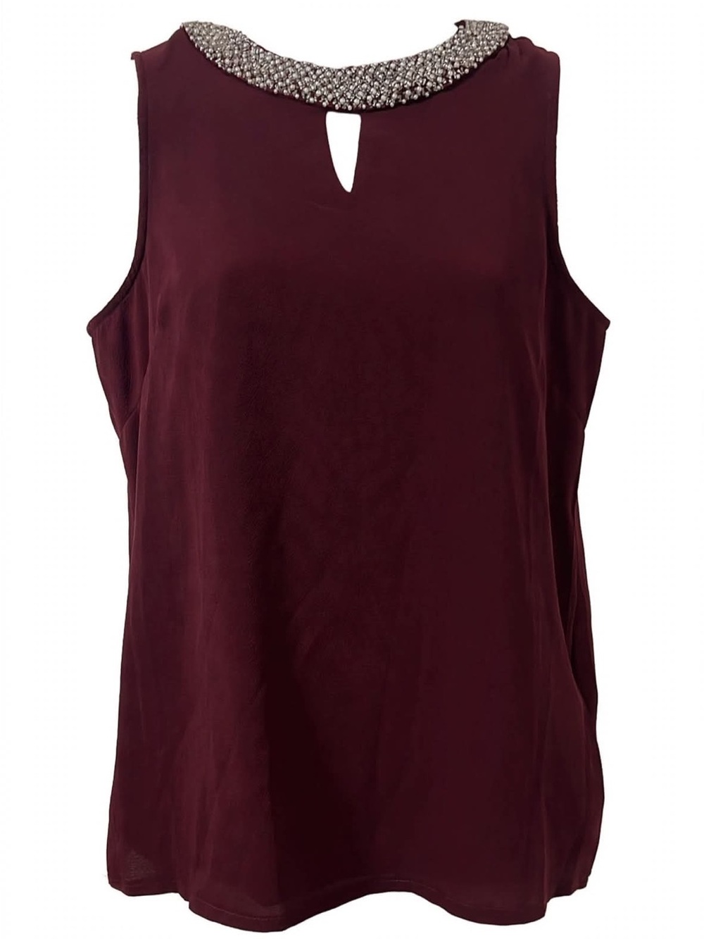 Darling London NWT Irene Top UK 10 US 6 Damson Burgundy Beaded Collar Keyhole Bl